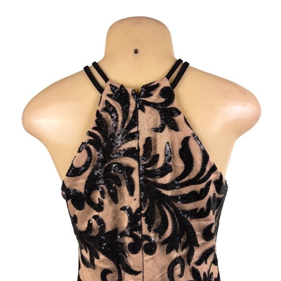 Nightway Womens Black Sequin Embellished Halter Jumpsuit Mesh Overlay Size 8 - Picture 5 of 10